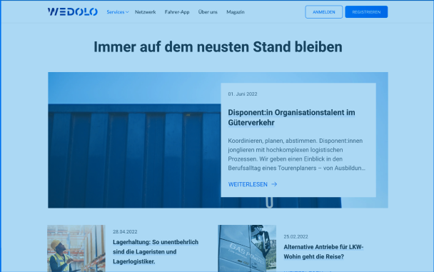 Screenshot der Wedolo Coporate Website