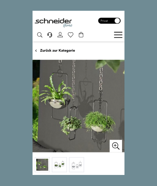 Screenshot des Schneider Shops (mobil)