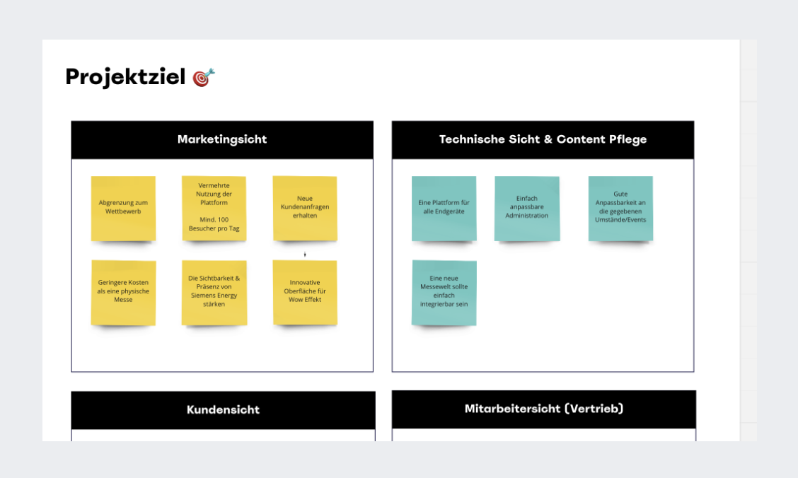 Screenshots eines digitalen Boards aus dem Siemens Requirement Engineering Workshop (Projektziel)